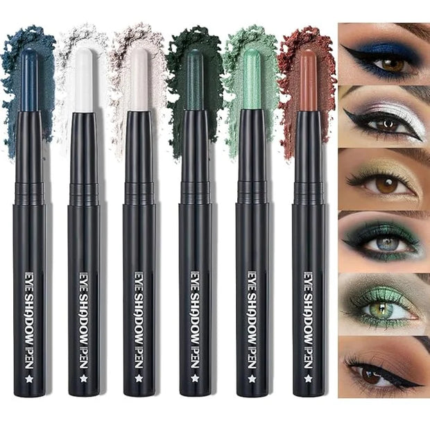 6Pcs Cream Eyeshadow Sticks Set, Champagne Pearl Brown Cocoa Stone Green Sliver Shimmer Matte Waterproof Eye Brightener St...