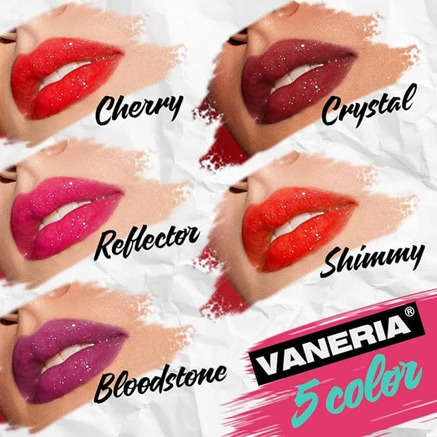 VANERIA Glitter Lip Gloss Shimmer,Matte Liquid Lipstick Rapid Drying,Long Lasting Highly Pigmented Color,Waterproof,Lipglo...