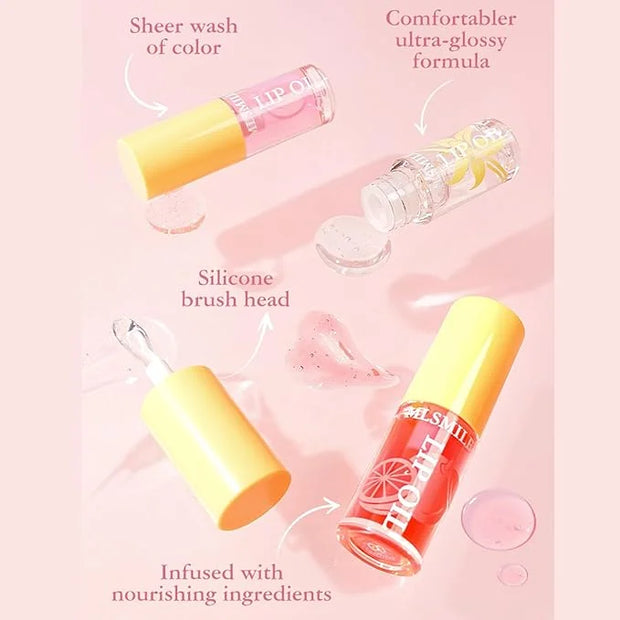 Hydrating Lip Oil, 4Pcs Plumping Lip Glow Oil Set, Fruit Extract Lip Oil Set Tinted for Dry Lip, Shiny and Moisturizing Tr...