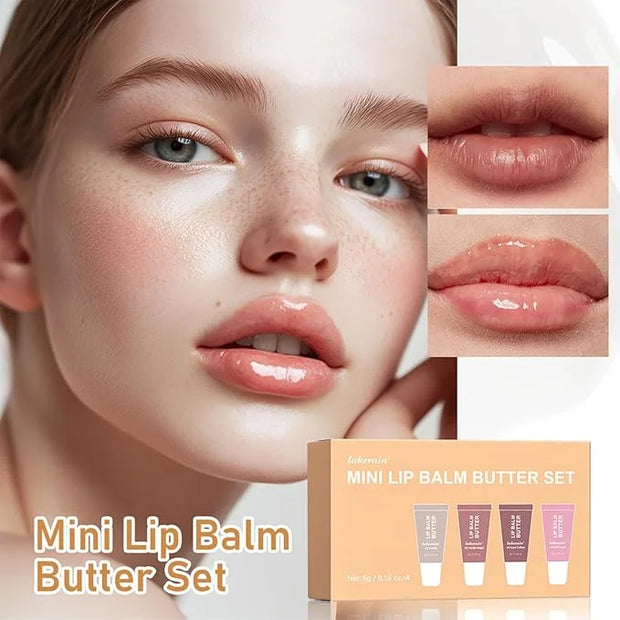 4Pcs Hydrating Lip Gloss Set, Mini Lip Butter Balm Pack, High Shine Glass Finish Lip Moisturizing Plumping Lip Gloss Shiny...