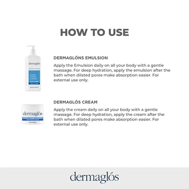 Dermaglos | Hydration And Regeneration pack, Cream Moisturizer 1.76 oz + Emulsion Advanced 13.52 Fl Oz, Vitamin A + Vitami...
