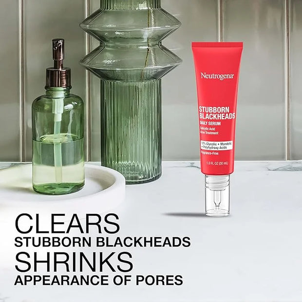 Neutrogena Stubborn Blackheads Daily Acne Facial Serum with Salicylic, Glycolic, Polyhydroxy & Mandelic Acids, Oil-Free Fa...