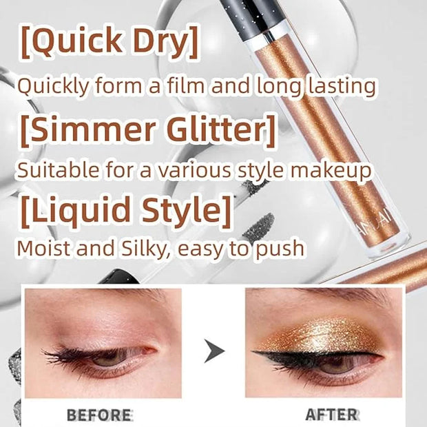 Liquid Eyeshadow Shimmer Long Lasting Effect Shiny Pigment Eyeshadow Glow Glitter Makeup (Brown) - Product Image