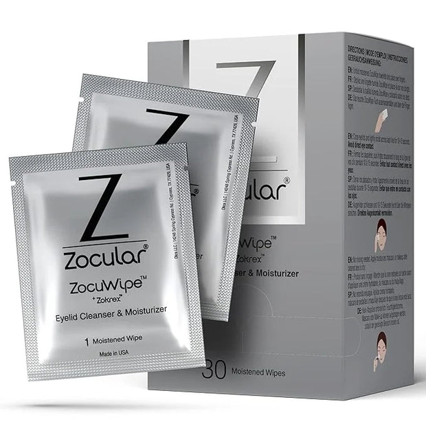 Zocuwipe Eyelid Wipes Eyelid Cleanser and Moisturizer Pads 30ct + Zocufill Elixir Eye Gel and Face Serum + Zocufoam Cleans...