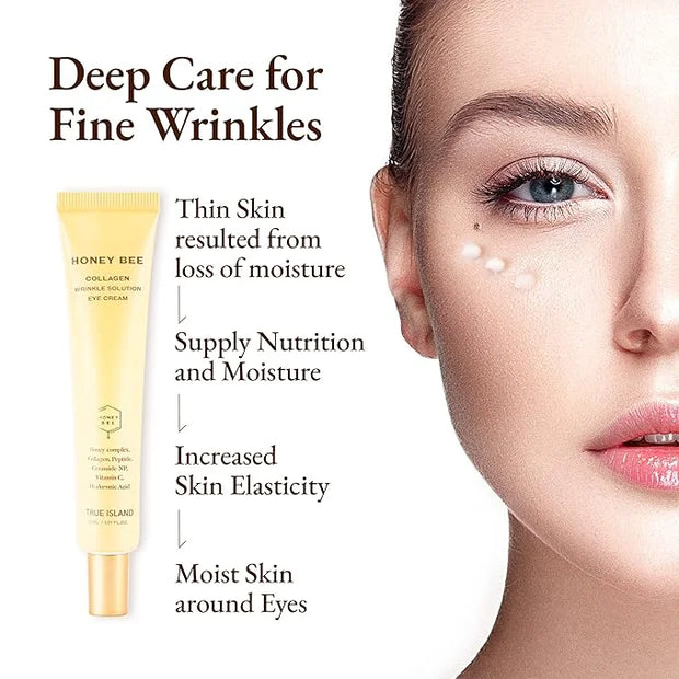 Honey Bee Collagen Fine Line Firming Eye Cream for Puffiness and Bags Under Eyes w/Vitamin C, 4 Peptides & Niacinamide | B...