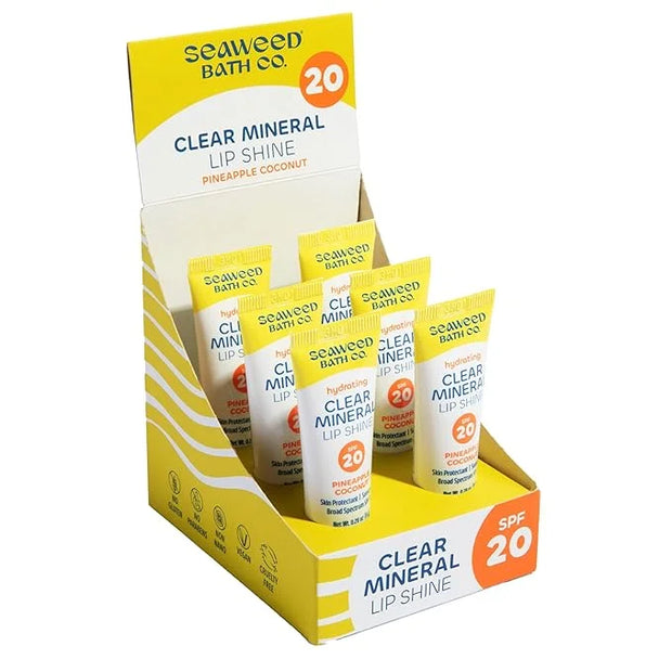 Seaweed Bath Co. Hydrating Clear Mineral Lip Shine SPF 20 Sunscreen Zinc Oxide Lip Balm, 0.28 Oz (6 Pack), Moisturizing Ca...