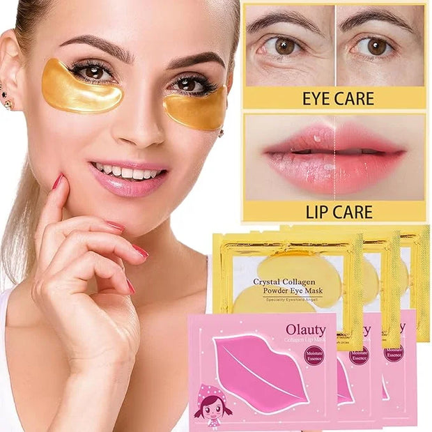 30 Pairs Lip Masks & Eye Masks, 24K Gold Gel Under Eye Patches for Puffy Eyes, Collagen Crystal Lip Mask Moisturizing Nour...