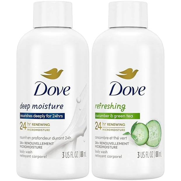 Dove Body Wash Travel Essentials Variety 2-Pack – Refreshing Cucumber & Green Tea + Deep Moisture Nourishing Body Washes, ...