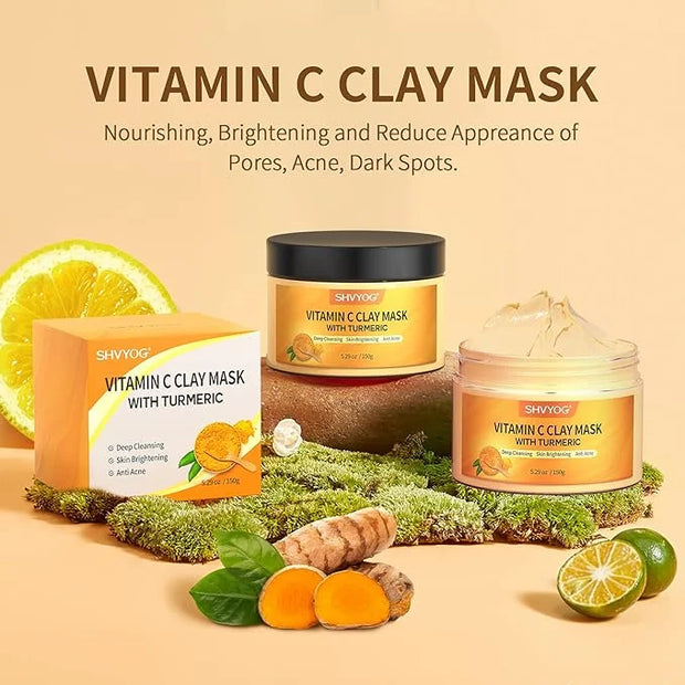 Vitamin C Face Mask with Kaolin Clay and Turmeric for Dark Spots, Dull Skin, Skincare Facial Mask for Controlling Oil and ...
