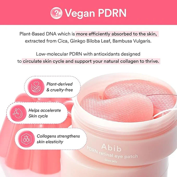 Abib PDRN Retinal Eye Patch Glow jelly 60 Patches, Korean Under Eye Patches for Puffy Eyes and Dark Circles, Anti-Wrinkle,...