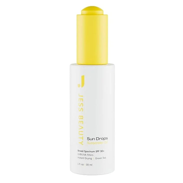 JESS BEAUTY | Face Sunscreen Sun Drops SPF 30 Skin Care Oil with Camellia Sinensis & Squalane | Skincare Fast Drying 1 fl. oz