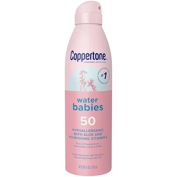 Coppertone WaterBabies Baby Sunscreen Spray SPF 50 (6 Oz) + Pure and Simple Baby Sunscreen Stick SPF 50, Tear Free (0.49 O...