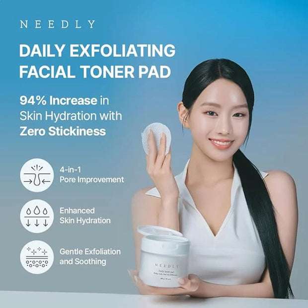 Needly Daily Toner Pad, Exfoliating Facial Pads with BHA & PHA, Deep Hydration, Pore Minimizer for Face, Centella, Tea Tre...