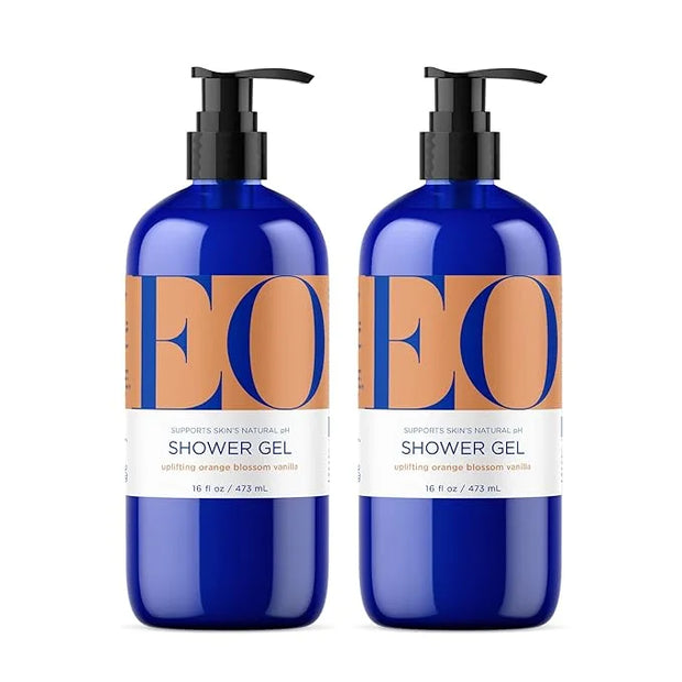 EO Shower Gel Body Wash, 16 Ounce (Pack of 2), Orange Blossom and Vanilla, Organic Plant-Based Skin Conditioning Cleanser ...