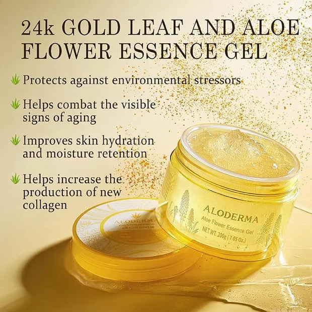 Aloderma Age-Defying 24K Gold Leaf Aloe Flower Essence Gel, Made within 12 Hours of Harvest - Luxurious Aloe Gel with Alla...