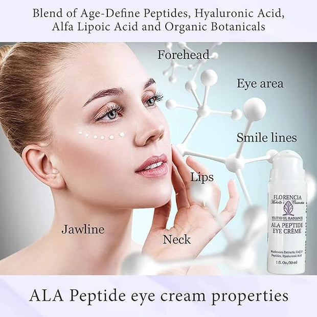 Florencia ALA Peptide Eye Cream - Anti-Aging Repair for Wrinkles, Fine Lines, Dryness - Hydrating, Nourishing, Firming, Mo...