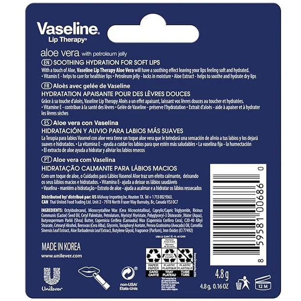 Vaseline Lip Therapy Aloe Fresh 8-Pack – Moisturizing Lip Balm for Very Dry Lips, 0.16 Oz Ea - Product Image