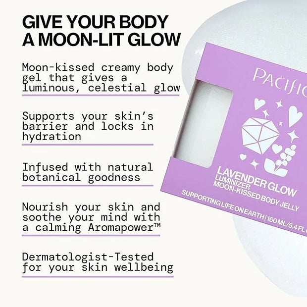 Pacifica Lavender Glow Shimmering Body Jelly – Moon-Kissed Illuminator & Hydrating Body Gel, Lightweight Glow Highlight wi...