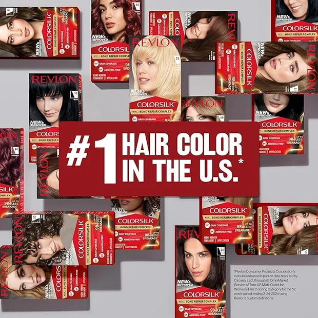 Revlon ColorSilk with Bond Repair Complex, Auburn Permanent Hair Color, 100% Gray Coverage, Ammonia Free Hair Dye, Vegan K...