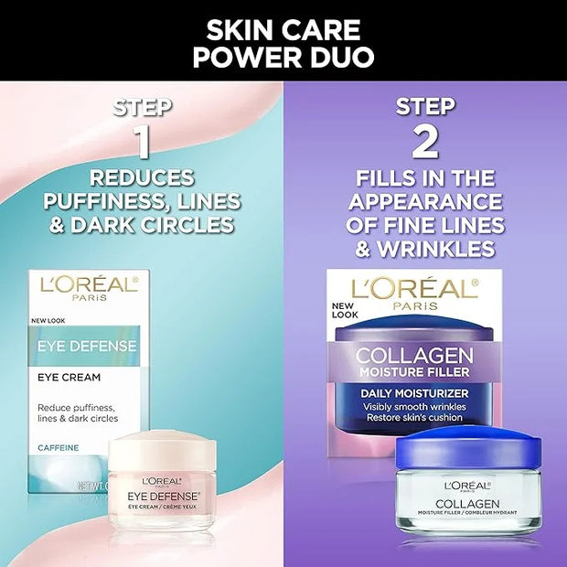 L'Oreal Paris Collagen Face Moisturizer Day and Night Cream, 1.7 oz + Dermo-Expertise Eye Defense Eye Cream, 0.5 oz - Prod...