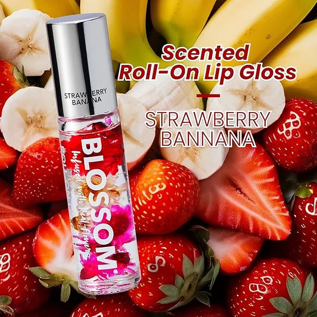 Blossom Roll on Lip Gloss, Scented Clear High Shine Moisturizing Lip Oil, Non Sticky, Infused with Real Flowers, Made in U...