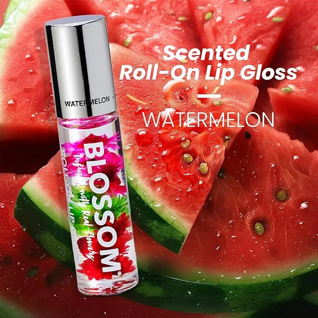 Blossom Roll on Lip Gloss, Scented Clear High Shine Moisturizing Lip Oil, Non Sticky, Infused with Real Flowers, Made in U...