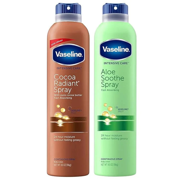 Vaseline Cocoa Radiant Spray + Aloe Soothe Spray Variety 2-Pack – Non-Greasy, Fast-Absorbing All-Over Moisturizer for Dry ...