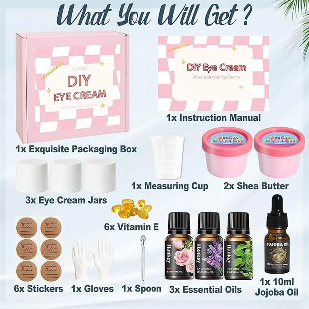 Natural Eye Cream- 26Pcs DIY Eye Cream Making Kit, Under Eye Cream for Wrinkles and Bags Skin Care Treatment with Vitamin ...