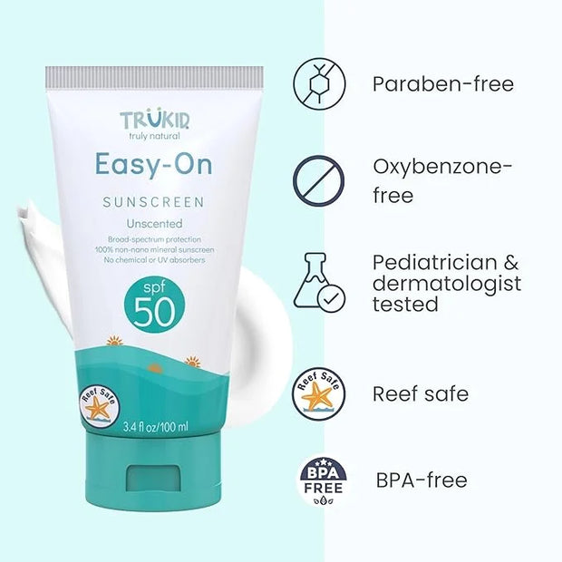 TruKid Easy On Mineral Sunscreen SPF 50 - Kids & Baby Sunscreen for Face & Body, Sunblock Protection for Sensitive Skin, U...