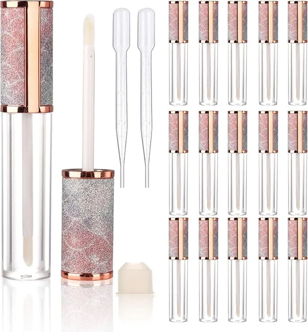 COSIDEA 15pcs Round Empty 5ml 0.17oz lip gloss tubes with wand and fish scale leather cap Lipgloss tube containers for lip...