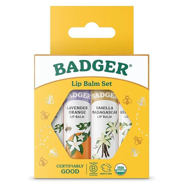 Badger Classic Organic Lip Balm Set - Yellow Box, Light Silky Long Lasting Lip Moisturizer Gift Set, All Natural Lip Balm ...
