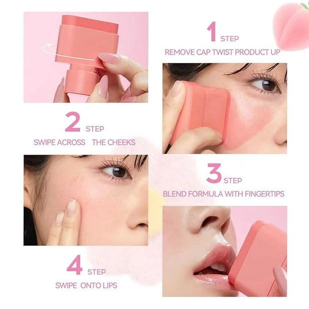 Multi-Purpose Makeup Hydrating Cream Blush Stick, Beauty Solid Moisturizer Stick For Cheek & Eyes & Lips，Waterproof Natura...