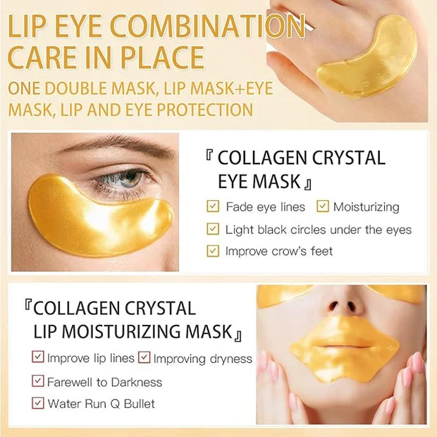 30 Pairs Lip Masks & Eye Mask, 24K Under Eye Masks and Collagen Crystal Gel Lip Mask, Under Eye Patches for Puffy Eyes, Da...