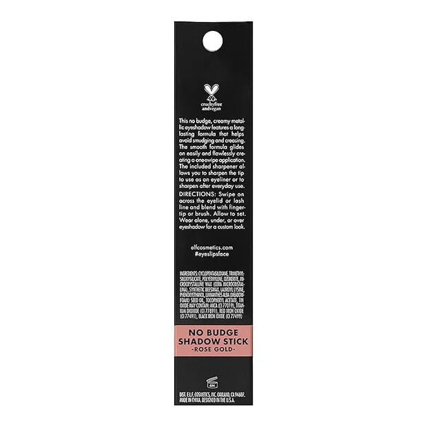 e.l.f. No Budge Shadow Stick, Long-Lasting Cream Eyeshadow Stick For High-Pigment, Metallic Color, Vegan & Cruelty-Free, R...