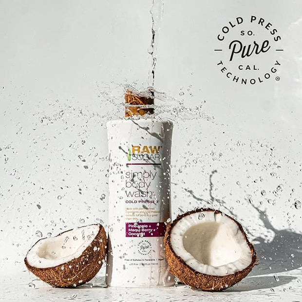 RAW SUGAR Simply Body Wash, (25 Fl Oz, Pack of 1) Bath Soap, Formulated without Sulfates & Parabens (Pineapple + Maqui Ber...
