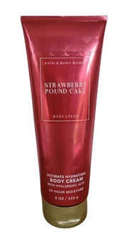 Bath and Body Works Strawberry Pound Cake Ultimate Hydration 24 Hour Body Cream 8 Ounce with Hyaluronic Acid - Product Image