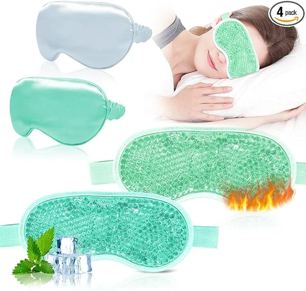 Cooling Eye Mask and Silky Sleep Mask 4 Packs for Man Women for Sleeping Frozen Ice Eye Mask Cold Warm Compress Puffiness ...