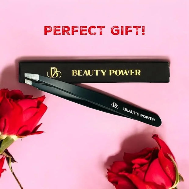 Professional Slant Tweezers for Women Facial Hair - German Stainless Steel, Ultra Precision, Lightweight Black Tweezers fo...