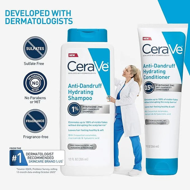 CeraVe Hydrating Anti Dandruff Conditioner, 0.5% Pyrithione Zinc Dandruff Treatment With Ceramides, Hyaluronic Acid & Niac...