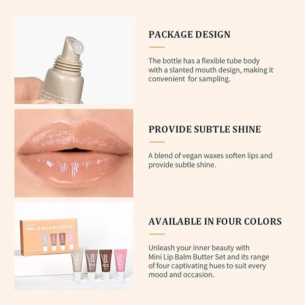 4Pcs Hydrating Lip Gloss Set, Mini Lip Butter Balm Pack, High Shine Glass Finish Lip Moisturizing Plumping Lip Gloss Shiny...