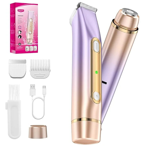 2 in 1 Bikini Trimmer for Women, Dual Head Electric Razor, IPX7 Waterproof Wet/Dry Use Women Electric Shaver, Painless Bod...