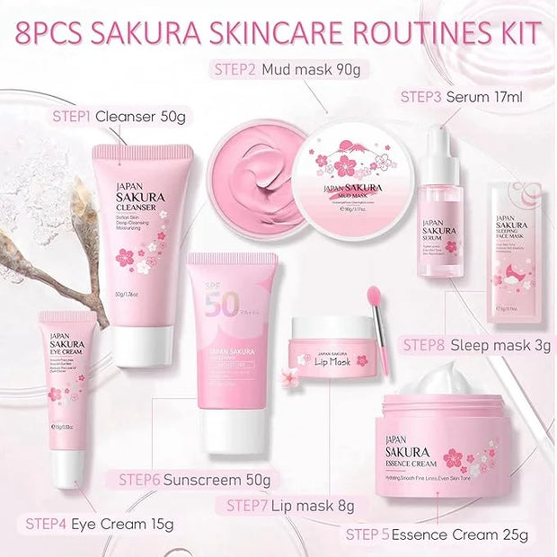 Sakura Skincare Set, Skin Care Set For Teen Girls, Skincare Gift Set Cherry Blossom Beauty Set, Deep Cleaning Skincare Fac...