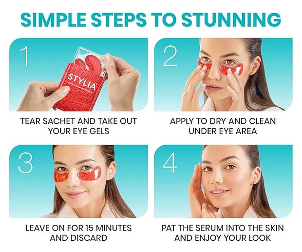 Stylia Under Eye Patches for Puffy Eyes and Dark Circles (6 Pairs) - Marine Collagen Under Eye Mask with Vitamin C, Hyalur...