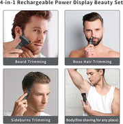 Electric Shaver for Men & Women, 2025 Wet Dry Cordless Razor with LED Display, Rechargeable Hair Remover with 4 Grooming H...