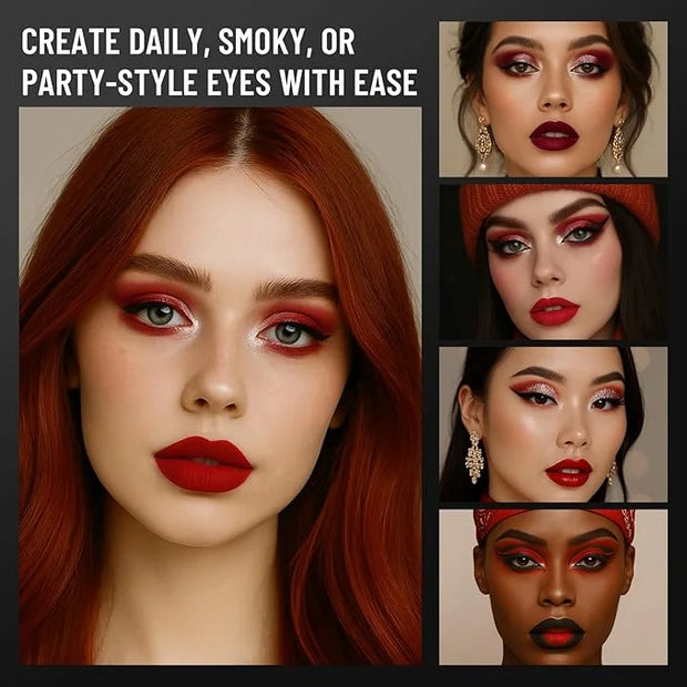 Red Eyeshadow Palette with Mirror Sliver Red Black Tones Matte Shimmer 6 Colors Mini Eye Shadow Pallet Travel Size Highly ...