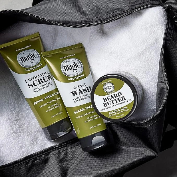 Softsheen-Carson Magic Shaving Beard Grooming Kit for Men with Cedarwood Oil, Includes Beard Butter, Scrub and Cleanser, G...