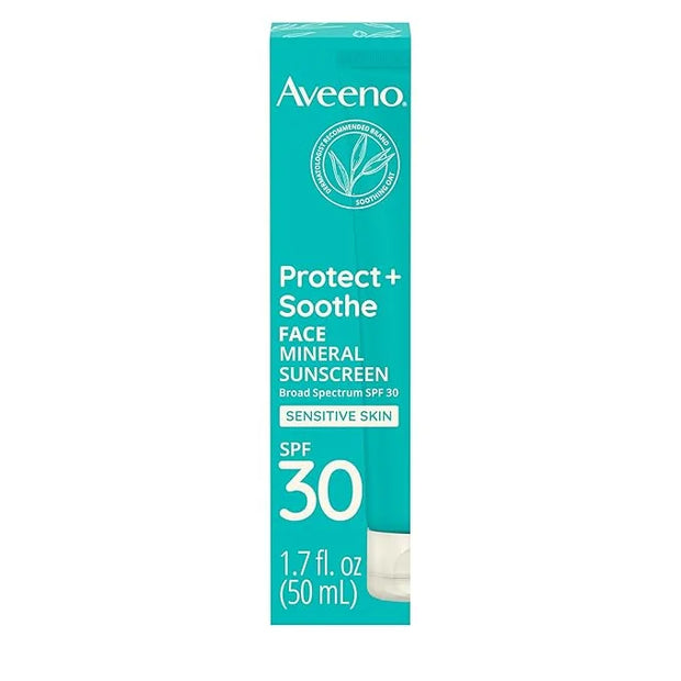 Aveeno Protect + Soothe Face Mineral Sunscreen with Broad Spectrum SPF 30 for Sensitive Skin, Lightweight & Non-Greasy Fac...