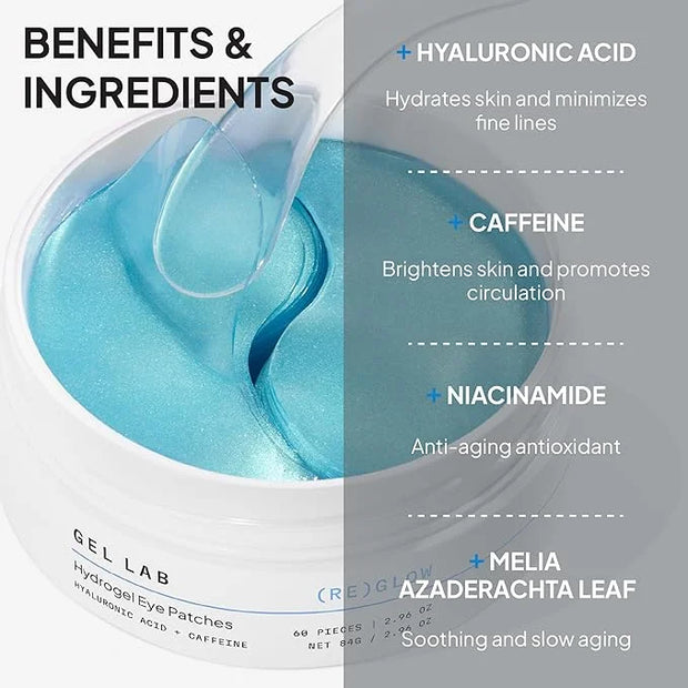 REGLOW Hyaluronic Acid & Caffeine Under Eye Gel Patches – Korean Hydrating Eye Mask for Wrinkles, Dark Circles, and Puffin...