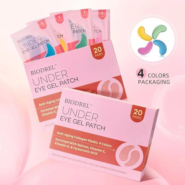 BIODREL- Under Eye Patches (20 Pairs) for Dark Circles, Puffy Eyes, Wrinkles, Eye Bags Treatment - Collagen Mask for Men &...