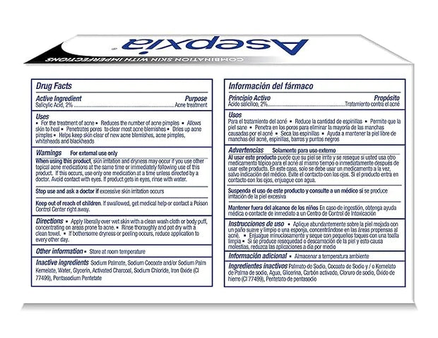 Asepxia with Activated Charcoal Purifying Effect Acne Treatment Bar Soap with Salicylic Acid, 4 Ounce (Pack of 2) - Produc...